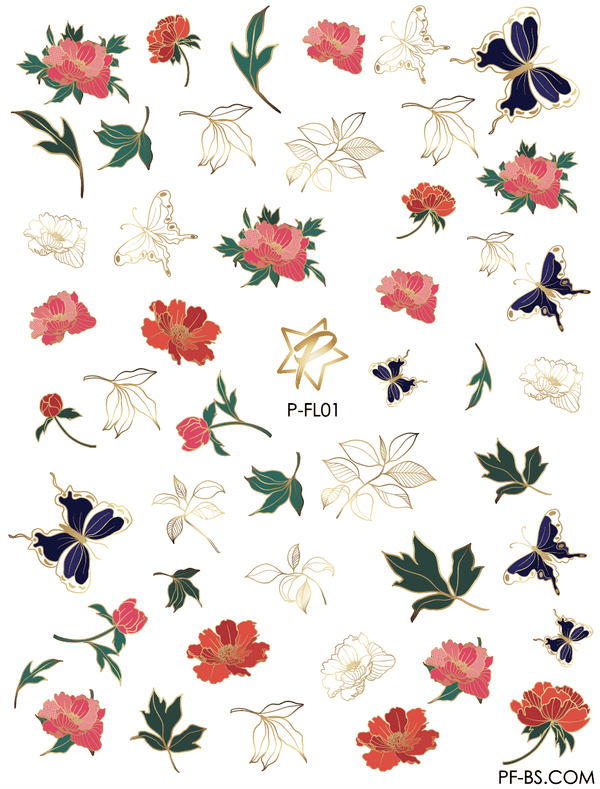 Red flower nail decal