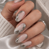 Beautiful nail art featuring natural nail bed with chrome silver accentsS using the silver drop gel